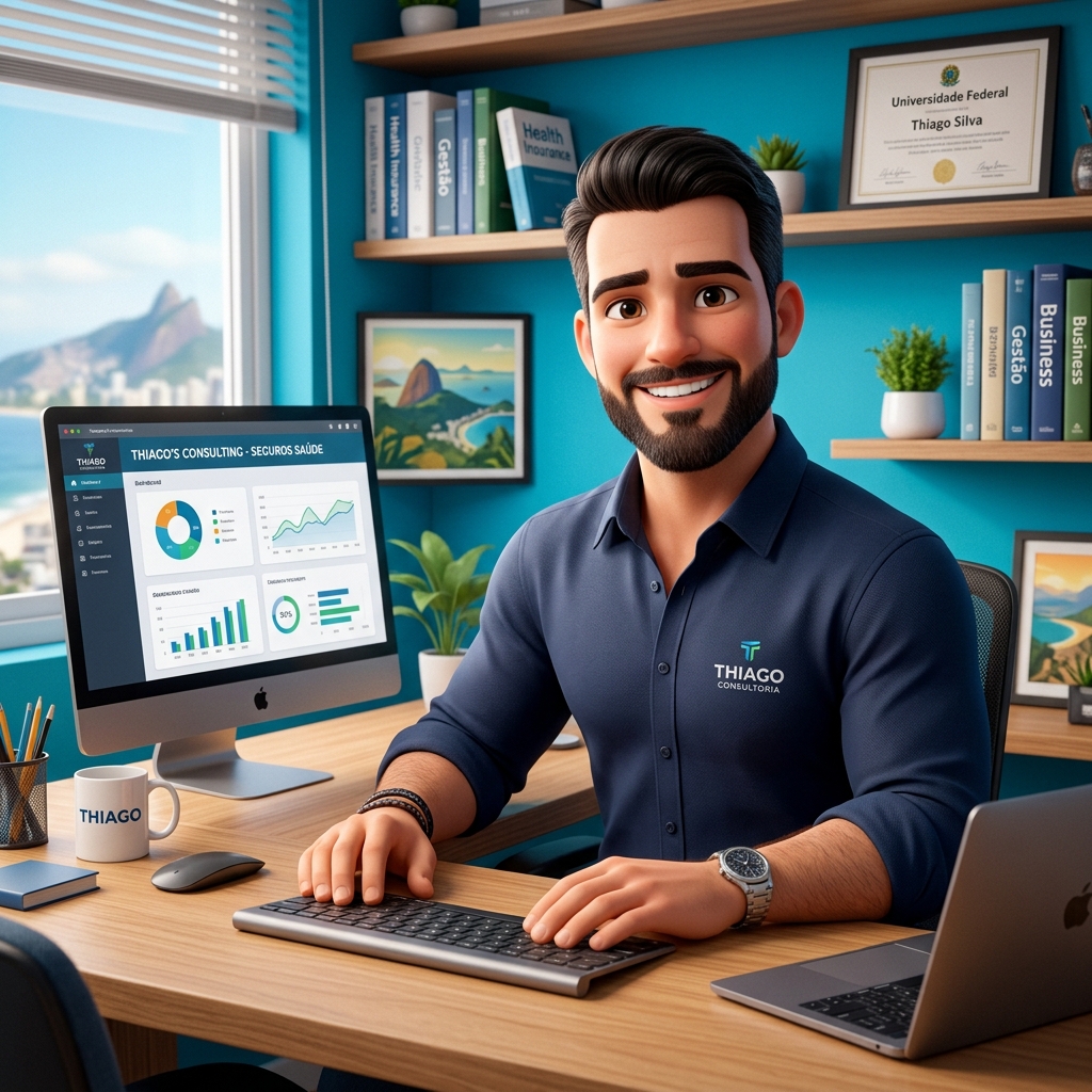 Caricatura 3D de Thiago, co-fundador da Conplan